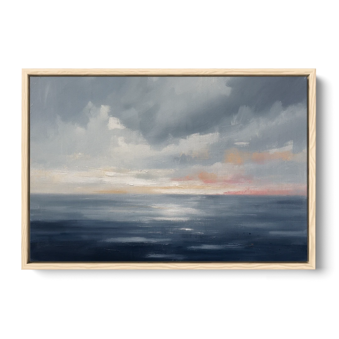 Horizon Line Painting at Blue Hour - Oak Framed Canvas Wall Art - Front