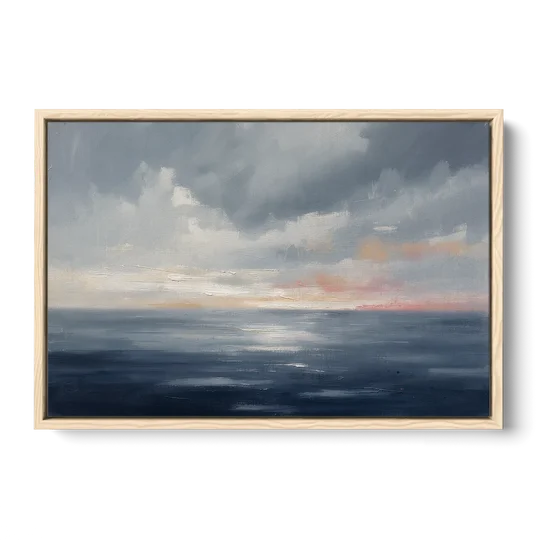Horizon Line Painting at Blue Hour - Oak Framed Canvas Wall Art - Front