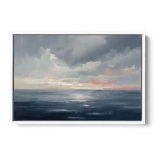 Horizon Line Painting at Blue Hour - White Framed Canvas Wall Art - Front