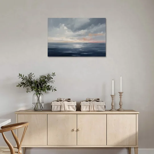 Horizon Line Painting at Blue Hour - Canvas Wall Art - Coffee Table - 36x24
