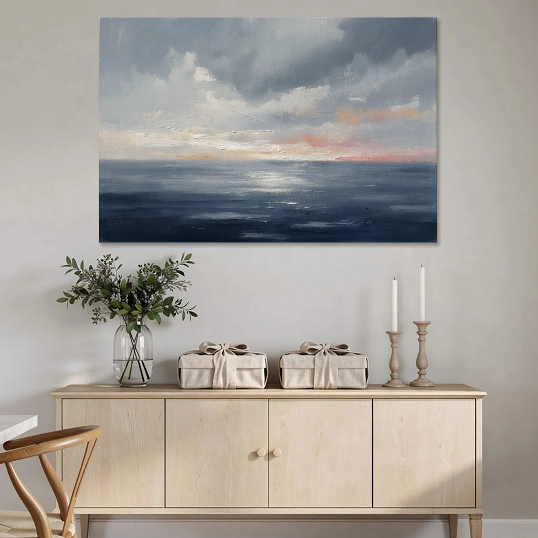 Horizon Line Painting at Blue Hour - Canvas Wall Art - Coffee Table - 60x40