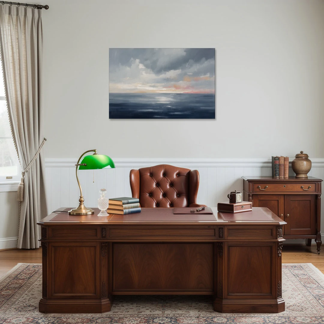 Horizon Line Painting at Blue Hour - Canvas Wall Art - Office - 36x24