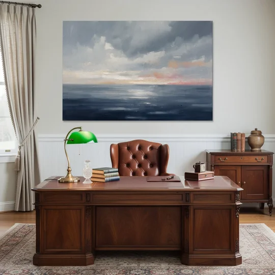 Horizon Line Painting at Blue Hour - Canvas Wall Art - Office - 60x40