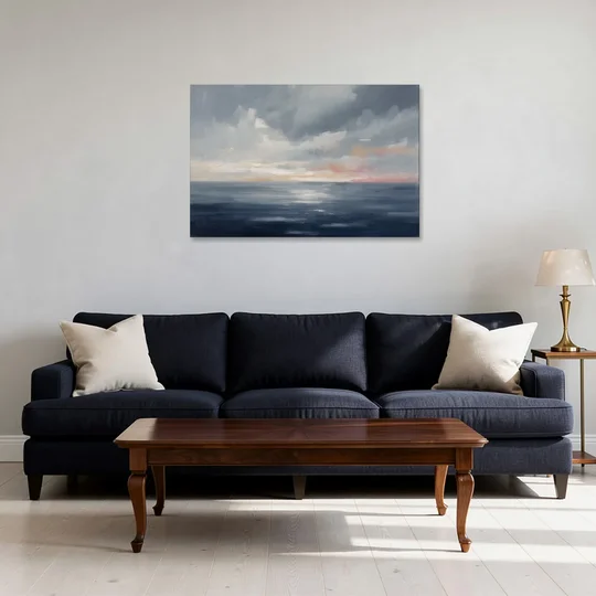 Horizon Line Painting at Blue Hour - Canvas Wall Art - Sofa - 36x24