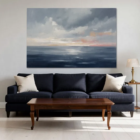 Horizon Line Painting at Blue Hour - Canvas Wall Art - Sofa - 60x40