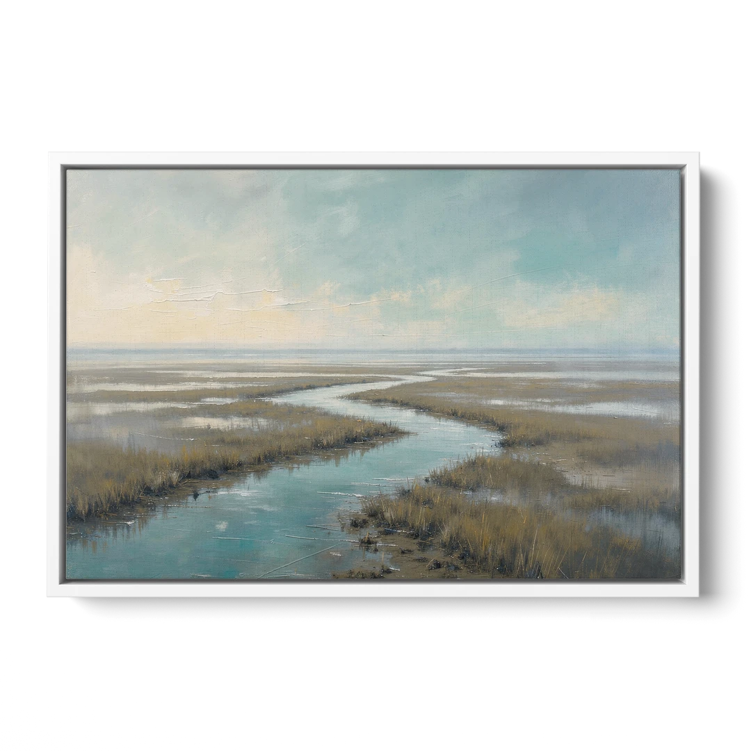 Horizon Wall Art of a Lowcountry Marsh at Dawn - White Framed Canvas Wall Art - Front