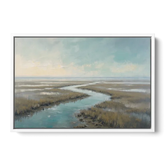 Horizon Wall Art of a Lowcountry Marsh at Dawn - White Framed Canvas Wall Art - Front