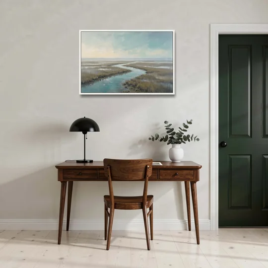 Horizon Wall Art of a Lowcountry Marsh at Dawn - White Framed Canvas Wall Art - Office - 36x24