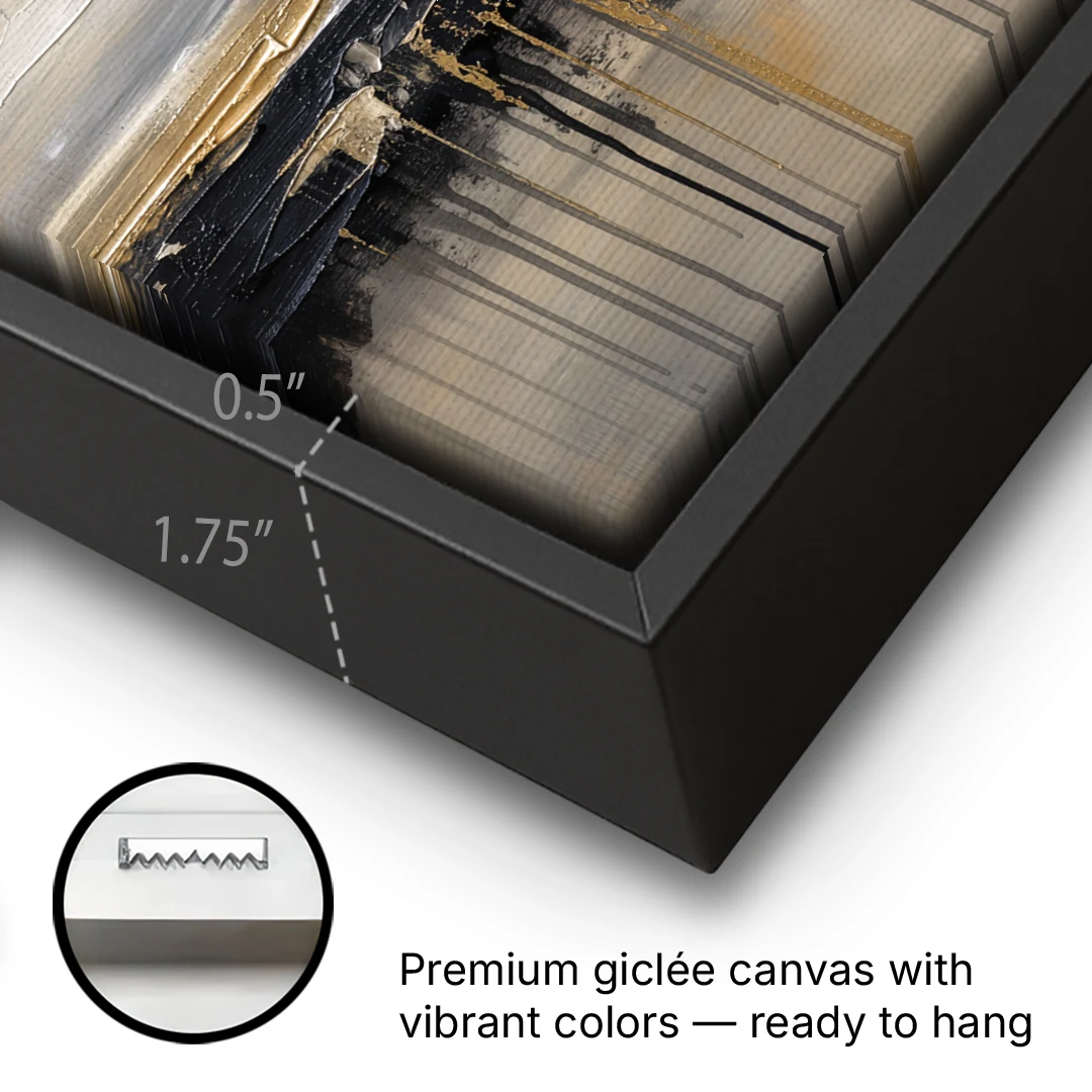 Horizontal Abstract Gold Seam Horizon Over Dripping Earth - Black Framed Canvas Wall Art - Gallery Wrap Corner