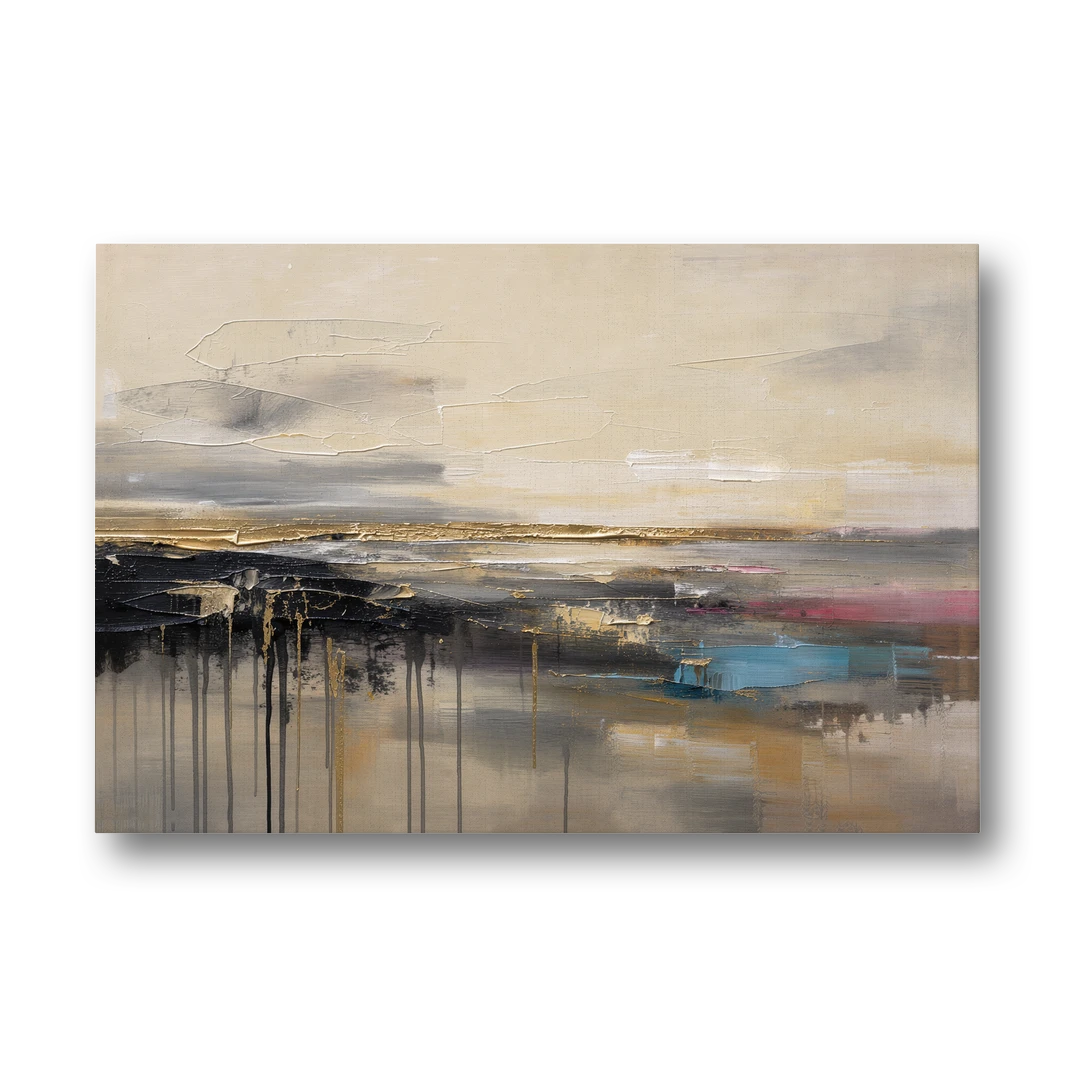 Horizontal Abstract Gold Seam Horizon Over Dripping Earth - Canvas Wall Art - Front
