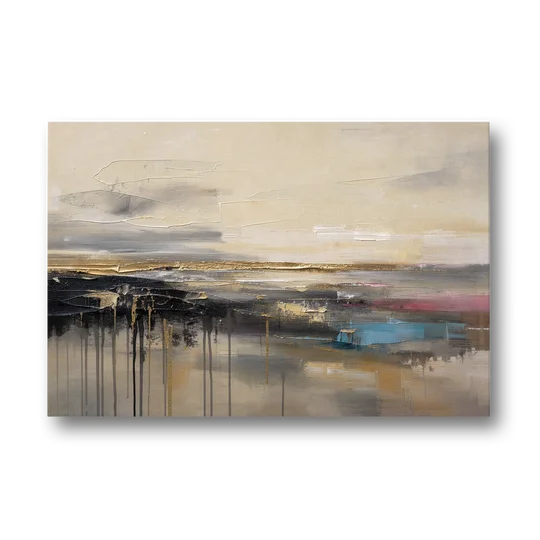 Horizontal Abstract Gold Seam Horizon Over Dripping Earth - Canvas Wall Art - Front