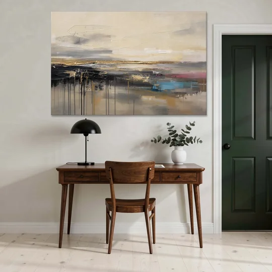 Horizontal Abstract Gold Seam Horizon Over Dripping Earth - Canvas Wall Art - Office - 60x40