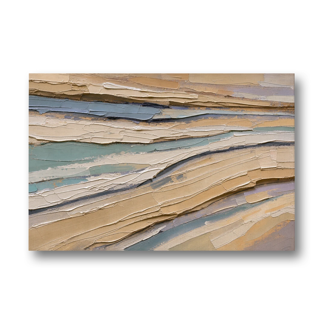 Horizontal Abstract Painting of Sandstone Strata - Canvas Wall Art - Front