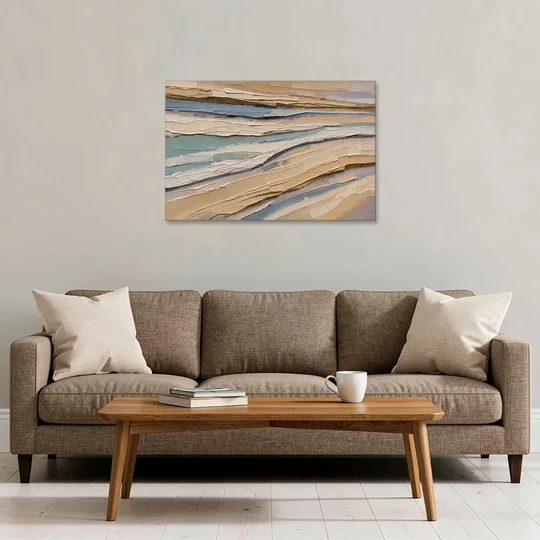 Horizontal Abstract Painting of Sandstone Strata - Canvas Wall Art - Sofa - 36x24