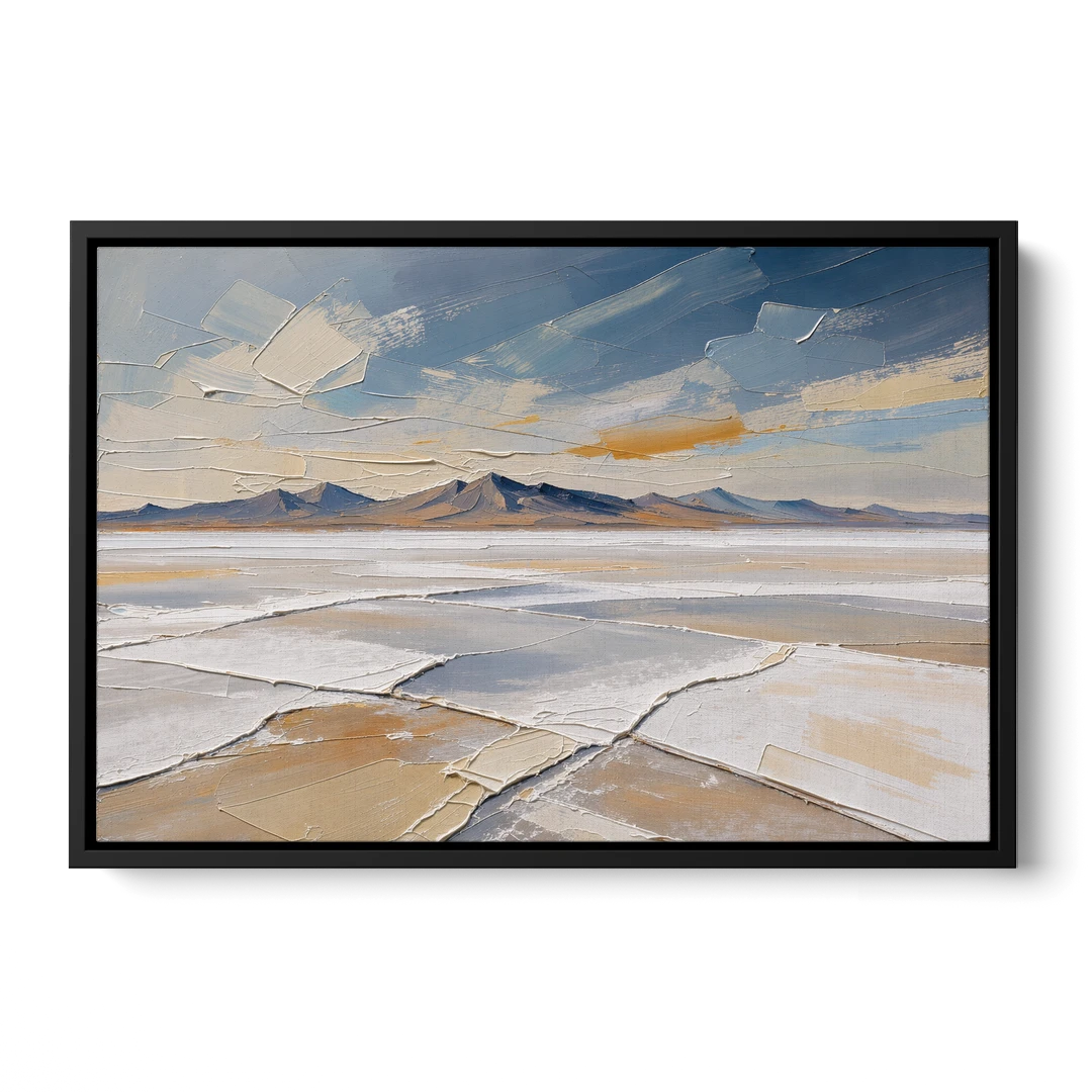 Horizontal Canvas Wall Art of a Cracked Salt Flat - Black Framed Canvas Wall Art - Front