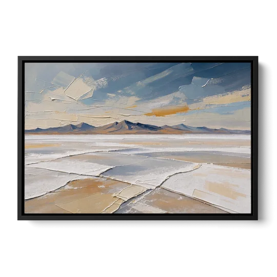 Horizontal Canvas Wall Art of a Cracked Salt Flat - Black Framed Canvas Wall Art - Front