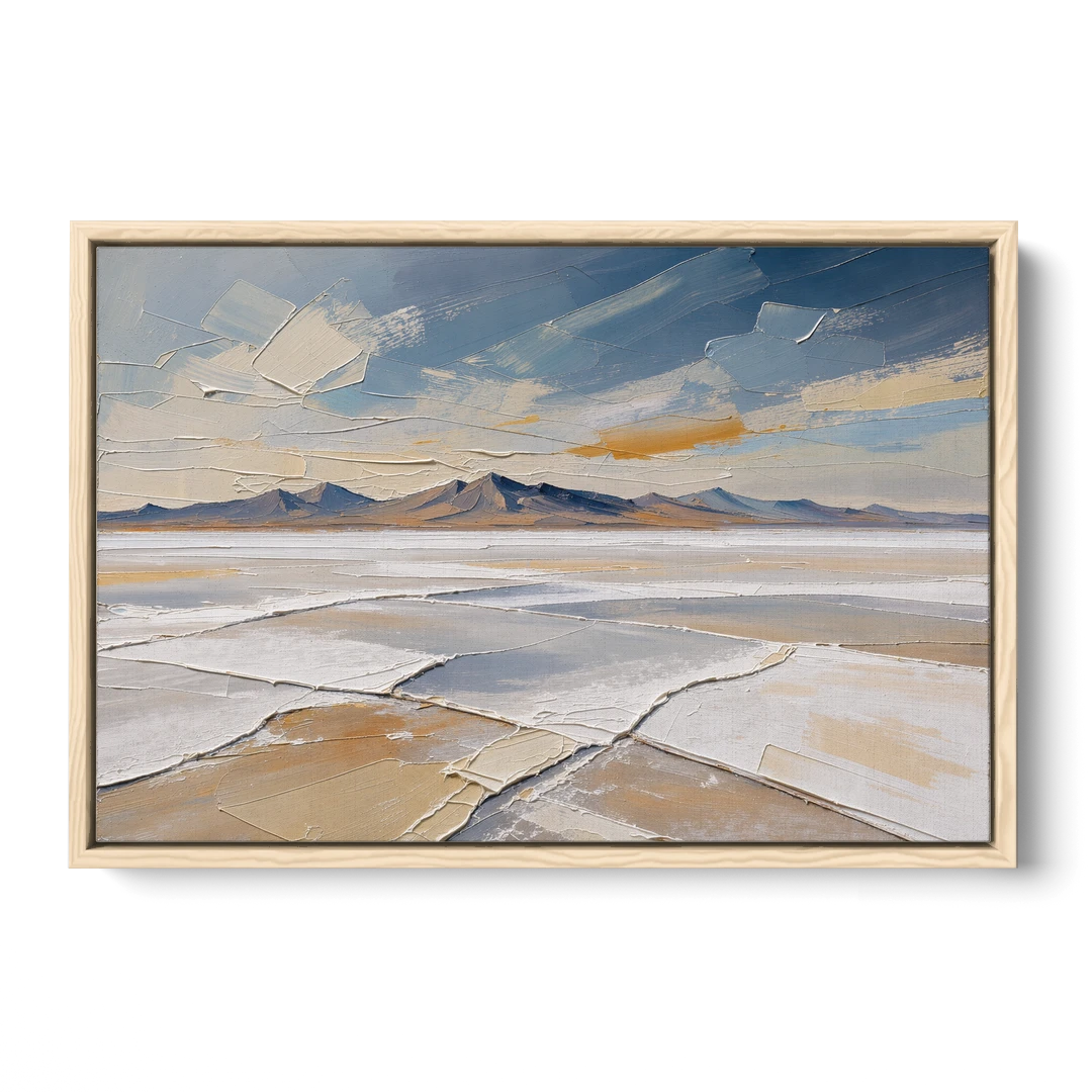 Horizontal Canvas Wall Art of a Cracked Salt Flat - Oak Framed Canvas Wall Art - Front