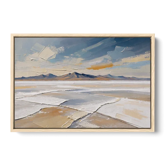 Horizontal Canvas Wall Art of a Cracked Salt Flat - Oak Framed Canvas Wall Art - Front
