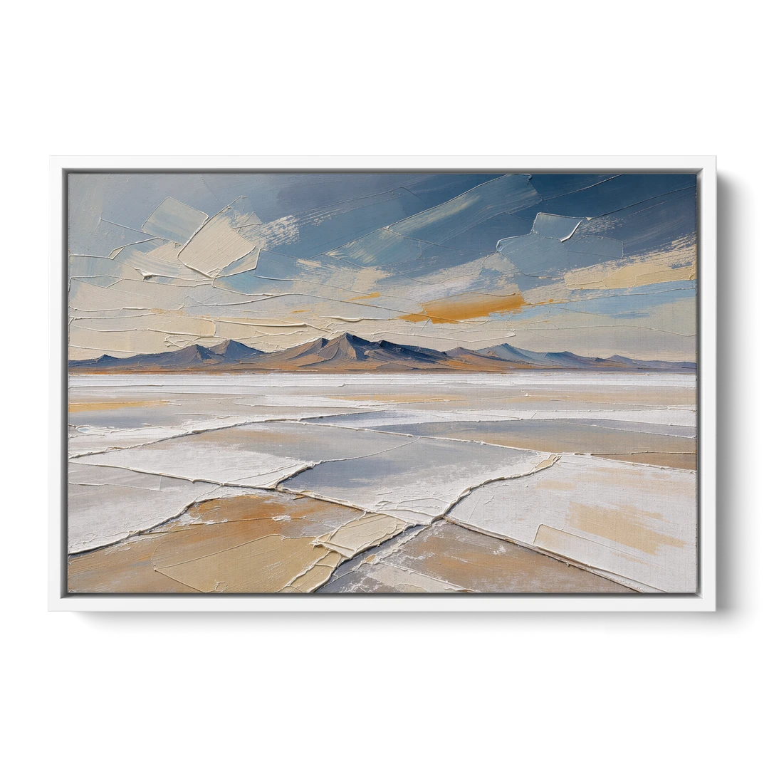 Horizontal Canvas Wall Art of a Cracked Salt Flat - White Framed Canvas Wall Art - Front