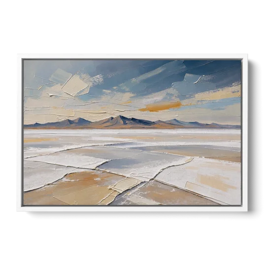 Horizontal Canvas Wall Art of a Cracked Salt Flat - White Framed Canvas Wall Art - Front
