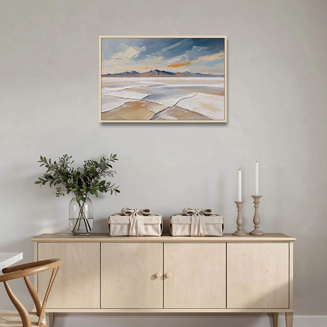 Horizontal Canvas Wall Art of a Cracked Salt Flat - Oak Framed Canvas Wall Art - Coffee Table - 36x24