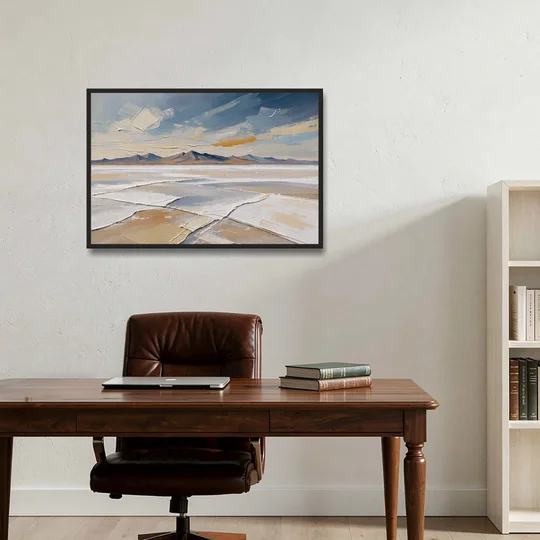 Horizontal Canvas Wall Art of a Cracked Salt Flat - Black Framed Canvas Wall Art - Office - 36x24