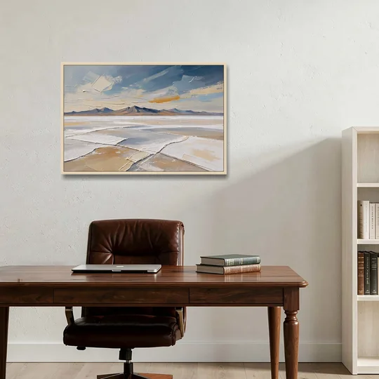 Horizontal Canvas Wall Art of a Cracked Salt Flat - Oak Framed Canvas Wall Art - Office - 36x24