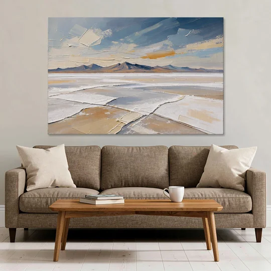 Horizontal Canvas Wall Art of a Cracked Salt Flat - Canvas Wall Art - Sofa - 60x40