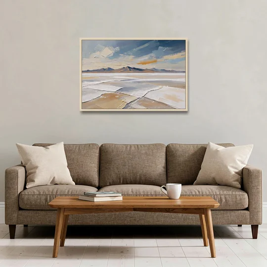 Horizontal Canvas Wall Art of a Cracked Salt Flat - Oak Framed Canvas Wall Art - Sofa - 36x24