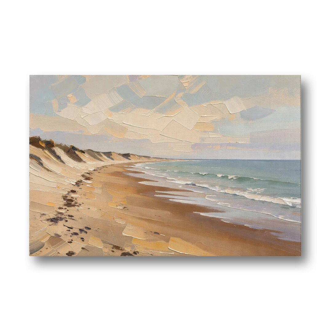 Horizontal Low Tide Beach Below Ivory Sky for the Bedroom - Canvas Wall Art - Front