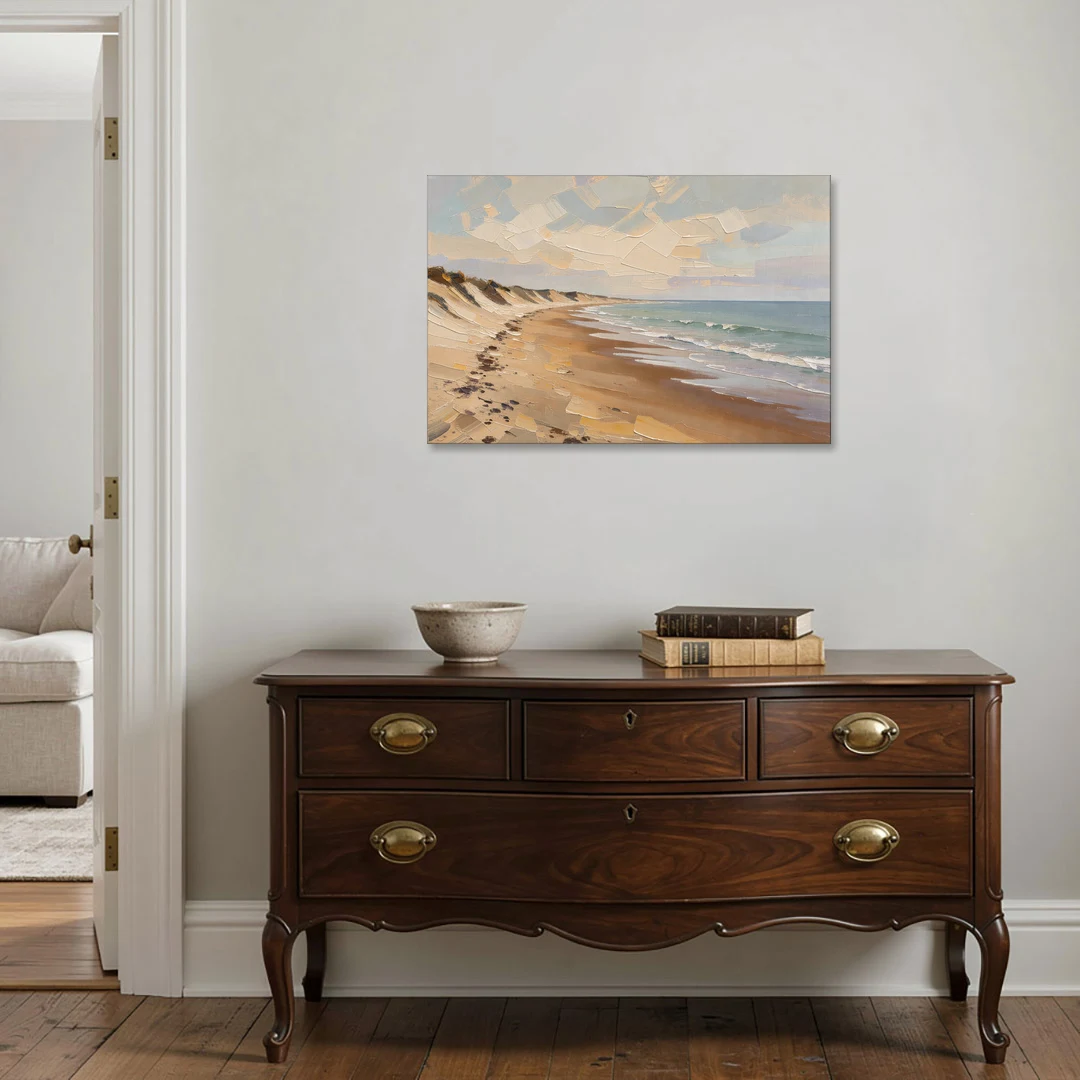 Horizontal Low Tide Beach Below Ivory Sky for the Bedroom - Canvas Wall Art - Coffee Table - 36x24