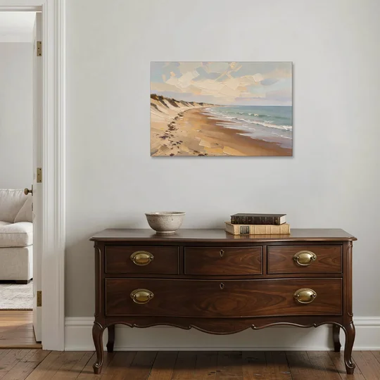 Horizontal Low Tide Beach Below Ivory Sky for the Bedroom - Canvas Wall Art - Coffee Table - 36x24