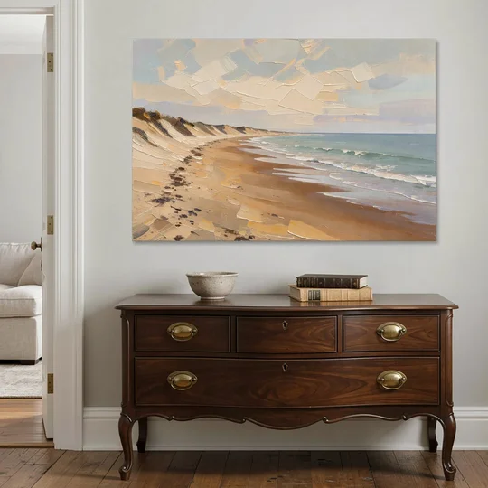 Horizontal Low Tide Beach Below Ivory Sky for the Bedroom - Canvas Wall Art - Coffee Table - 60x40
