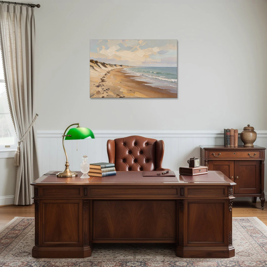 Horizontal Low Tide Beach Below Ivory Sky for the Bedroom - Canvas Wall Art - Office - 36x24