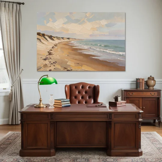 Horizontal Low Tide Beach Below Ivory Sky for the Bedroom - Canvas Wall Art - Office - 60x40