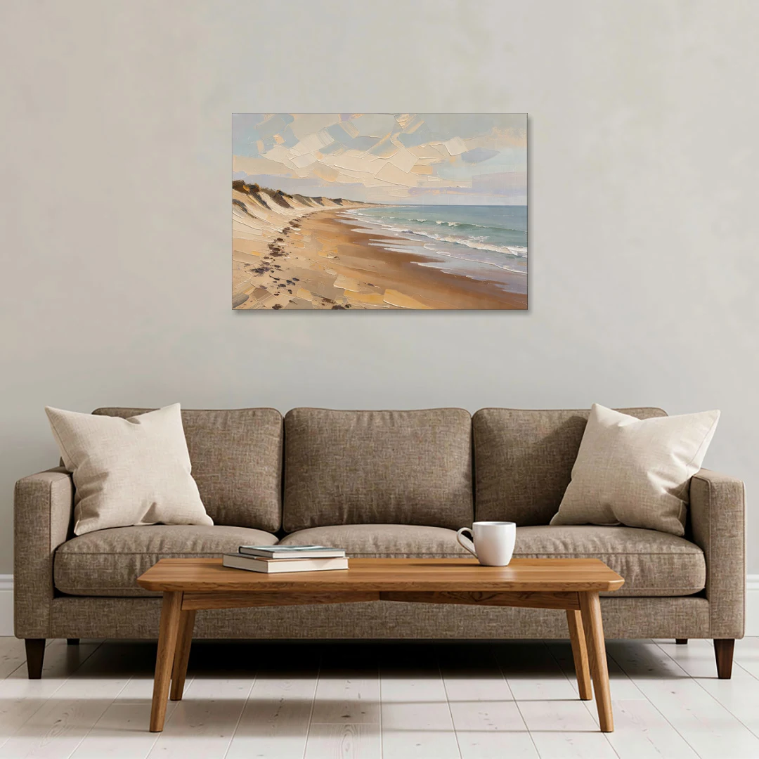 Horizontal Low Tide Beach Below Ivory Sky for the Bedroom - Canvas Wall Art - Sofa - 36x24