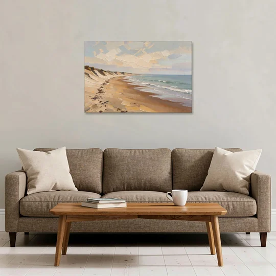 Horizontal Low Tide Beach Below Ivory Sky for the Bedroom - Canvas Wall Art - Sofa - 36x24