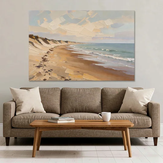 Horizontal Low Tide Beach Below Ivory Sky for the Bedroom - Canvas Wall Art - Sofa - 60x40