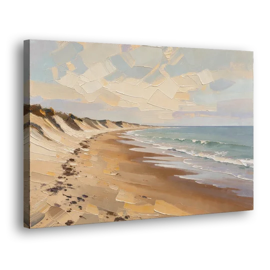 Horizontal Low Tide Beach Below Ivory Sky for the Bedroom - Canvas Wall Art - Side