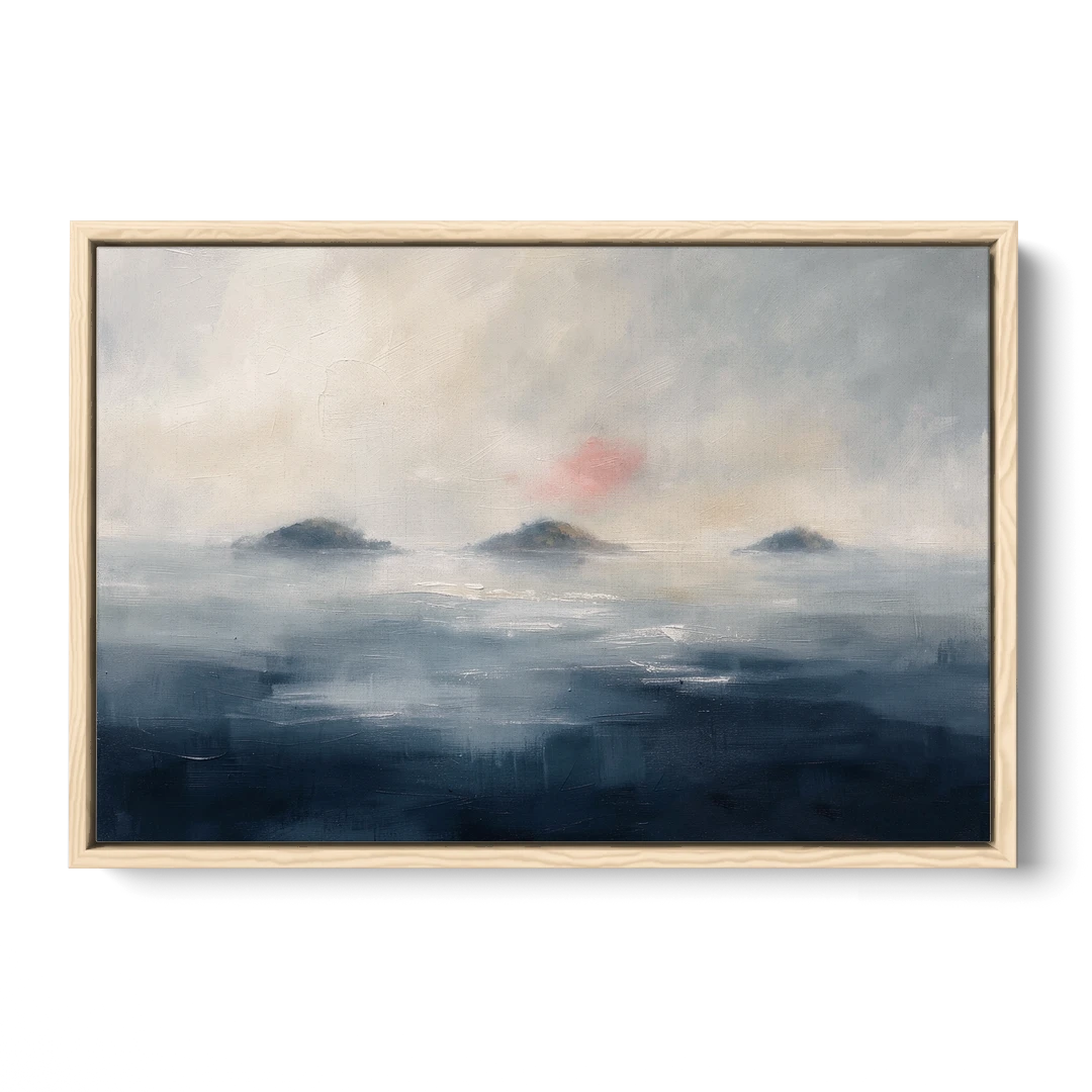 Horizontal Wall Art for Bedroom with Fog Islands - Oak Framed Canvas Wall Art - Front