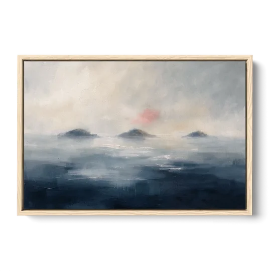 Horizontal Wall Art for Bedroom with Fog Islands - Oak Framed Canvas Wall Art - Front