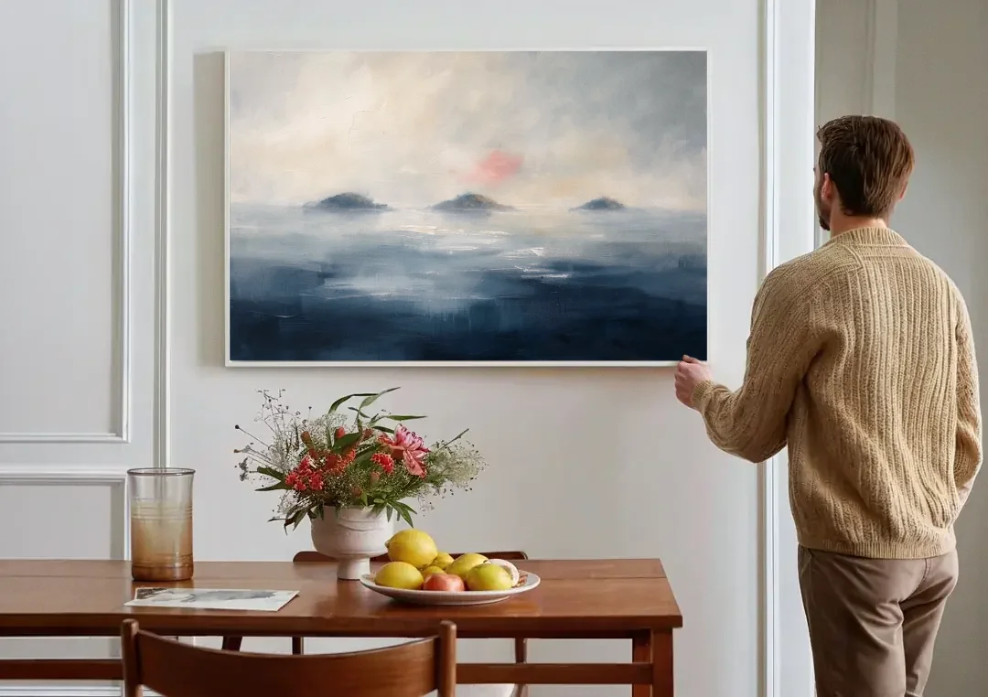 Horizontal Wall Art for Bedroom with Fog Islands canvas wall art above a dining table