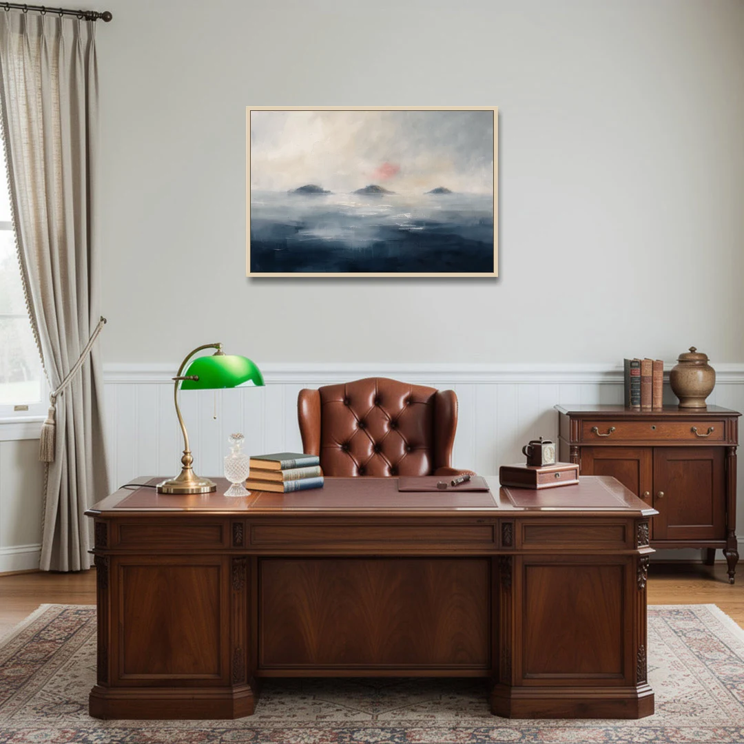 Horizontal Wall Art for Bedroom with Fog Islands - Oak Framed Canvas Wall Art - Office - 36x24