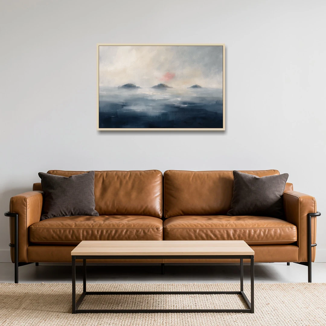 Horizontal Wall Art for Bedroom with Fog Islands - Oak Framed Canvas Wall Art - Sofa - 36x24