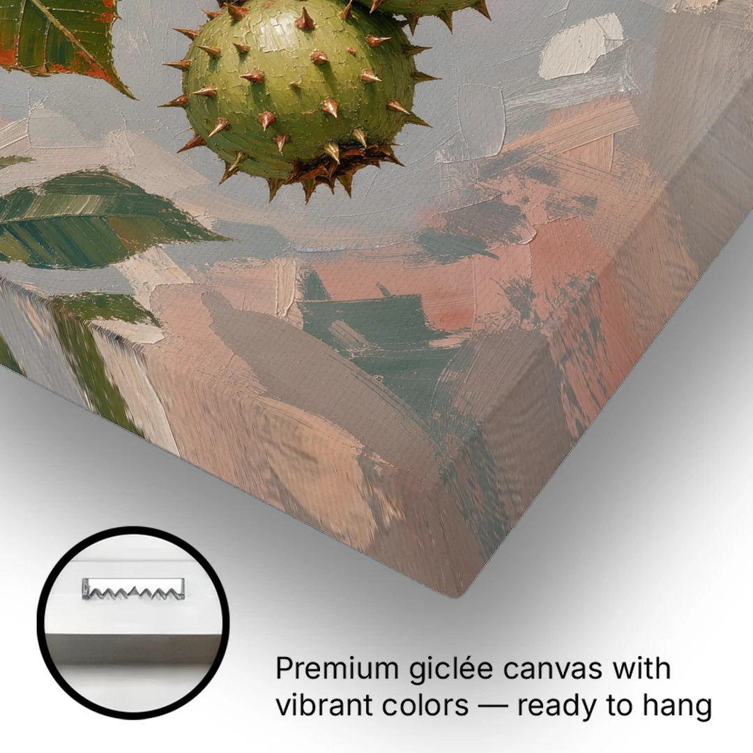 Horse Chestnut Branch With Split Husk - Canvas Wall Art - Gallery Wrap Corner