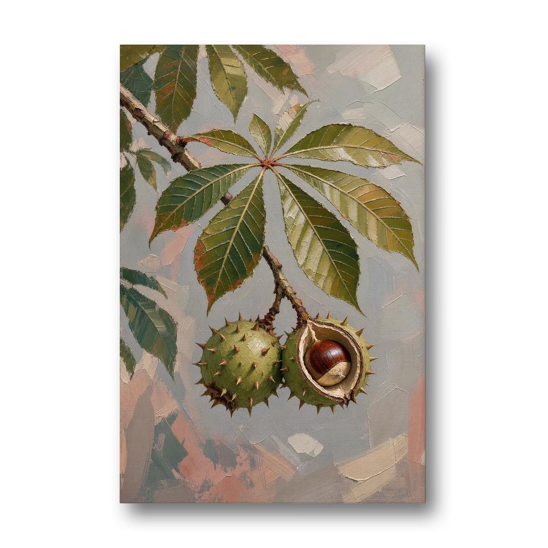 Horse Chestnut Branch With Split Husk - Canvas Wall Art - Front