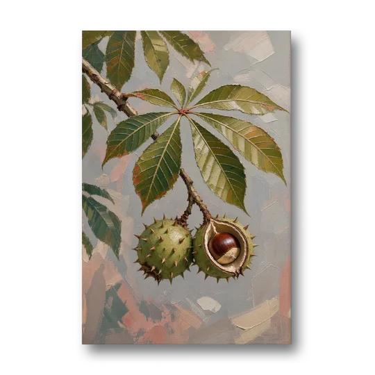 Horse Chestnut Branch With Split Husk - Canvas Wall Art - Front