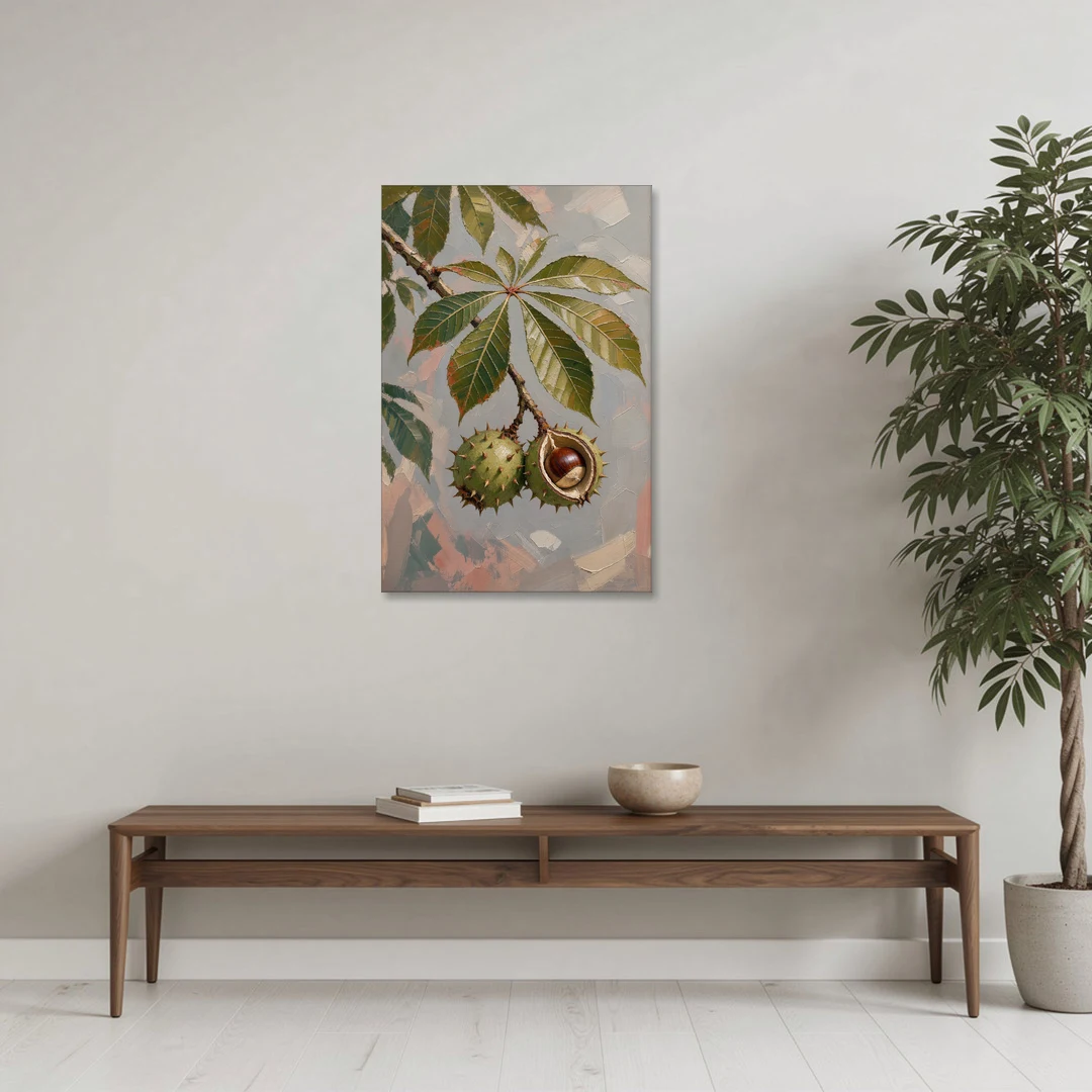 Horse Chestnut Branch With Split Husk - Canvas Wall Art - Coffee Table - 24x36