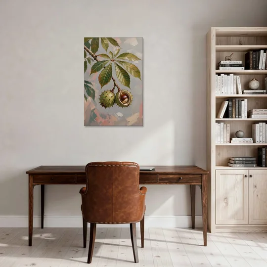Horse Chestnut Branch With Split Husk - Canvas Wall Art - Office - 24x36