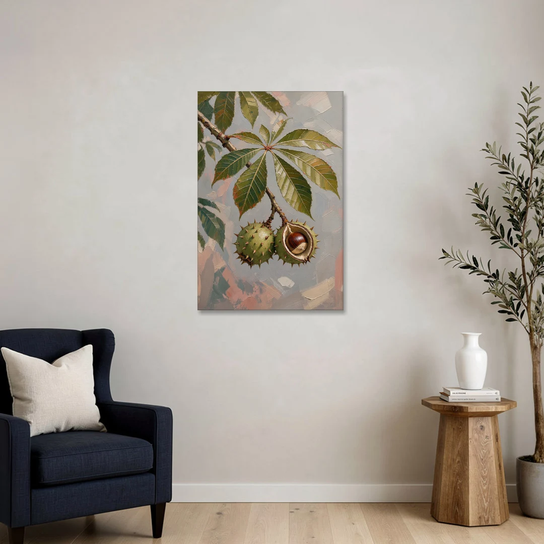 Horse Chestnut Branch With Split Husk - Canvas Wall Art - Sofa - 24x36